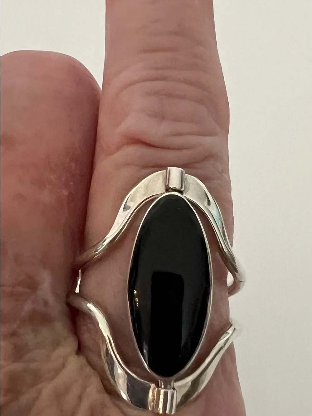 Blue Opalescent and Black Sterling Silver Reversible Ring - Women Jewelry Size 7